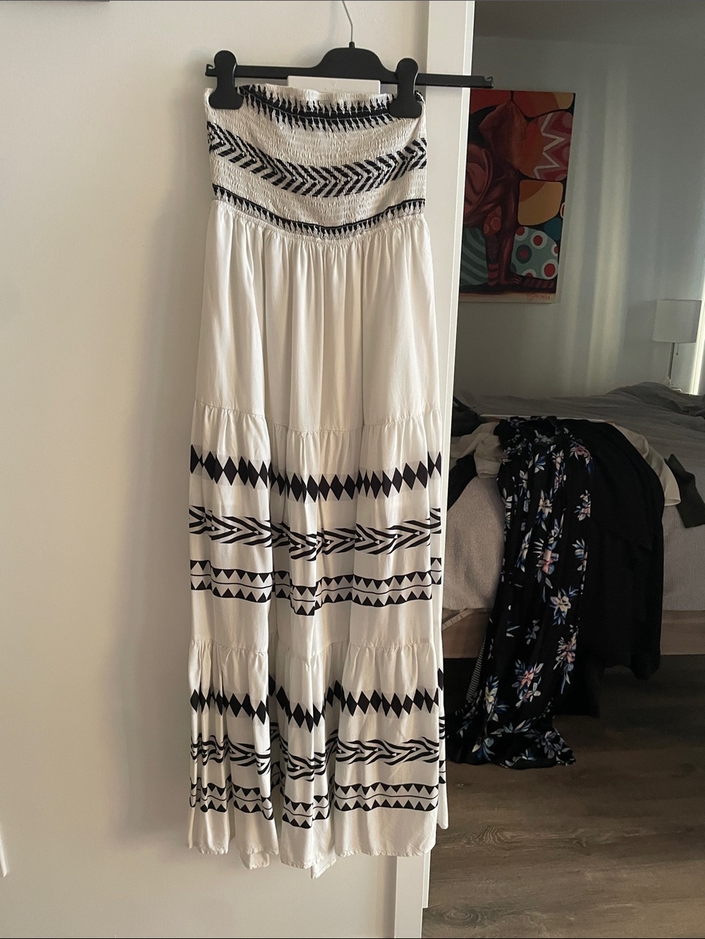 Strapless White & Black Maxi Dress